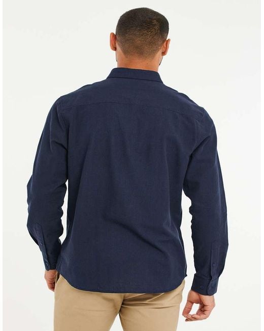 Threadbare Blue Slim Fit Linen Blend Long Sleeve Shirt for men