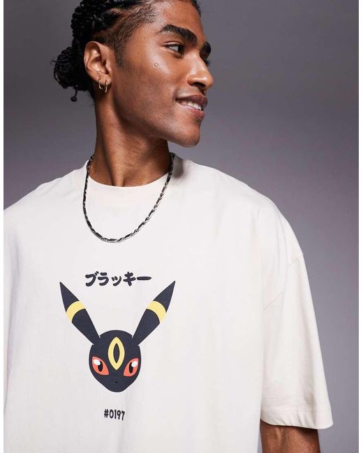ASOS Uniseks Oversized T-Shirt Met Pokémon Umbreon-Prints in het White