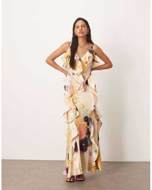 ARRANGE Natural Ruffle Maxi Slip Dress With Bias Skirt