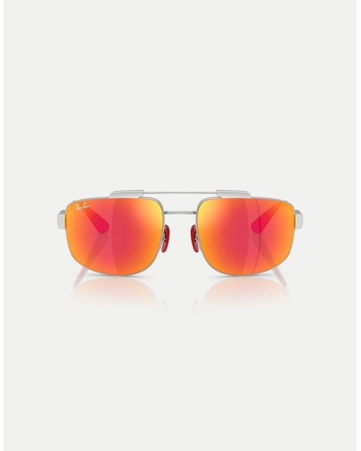 Ray-Ban Rb3789M Scuderia Ferrari Collection Square Sunglasses With Mirrored Lens