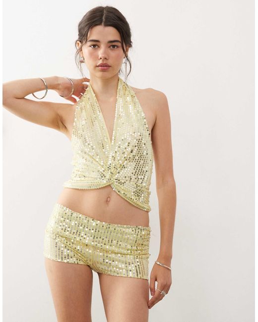 Collusion Natural Festival Sequin Cross Over Halter Top