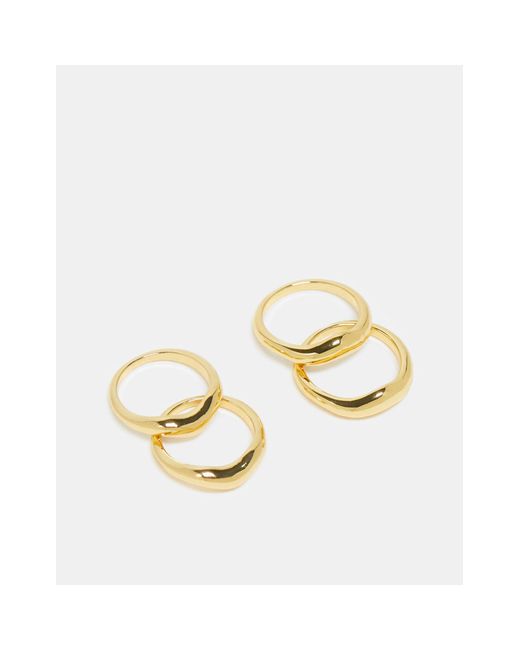 TOPSHOP White – remy– 4er-pack 14-karätig vergoldete ringe im geschmolzenem wishbone-design