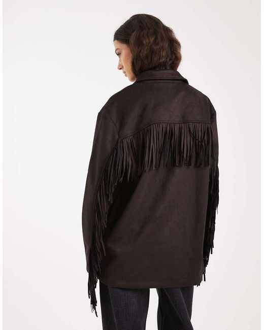 ONLY Black Boho Fringe Detail Faux Suede Jacket