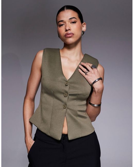 Exclusivité - - veston boutonné à taille cintrée en tissu doux Kaiia en coloris Gray