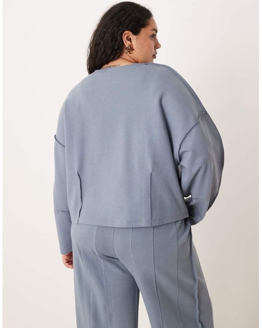 ASOS Blue Asos Design Curve Interlock Boat Neck Sweat With Seam Detail
