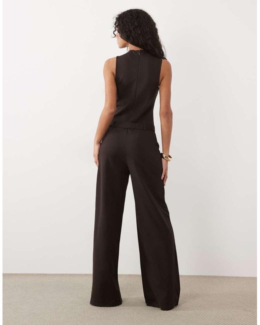 Mango Brown Sleeveless Belted Jumpsuit