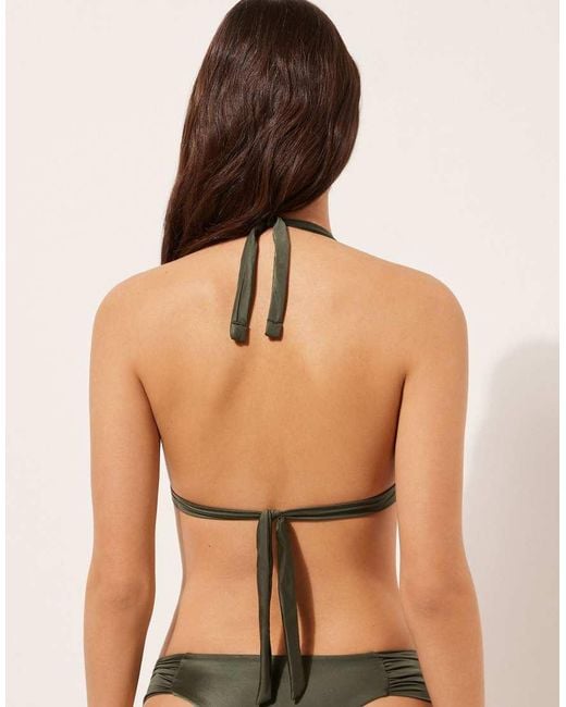Calzedonia Brown Calzendonia Padded Triangle Bikini Top Shiny Satin