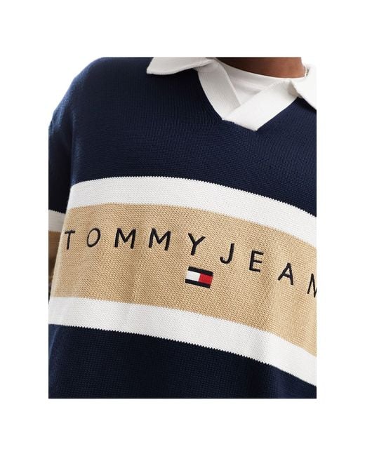 Tommy Hilfiger Blue Relaxed Knitted Trophy Neck Rugby Shirt for men