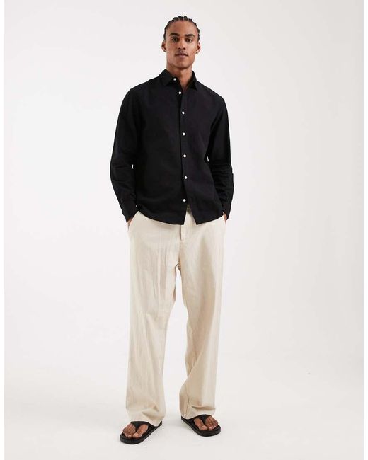 Jack & Jones Black Linen Blend Regular Shirt for men