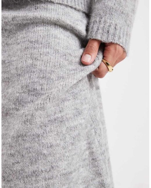 Pieces Gray Fluffy Knitted Midi Skirt