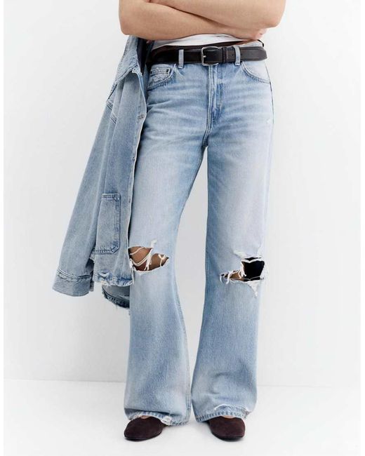 Pull&Bear Blue Ripped Boyfriend Jeans