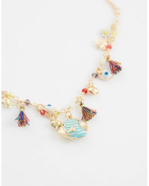 ASOS Multicolor Sea-life Charm Necklace With Beaded And Tassel Details