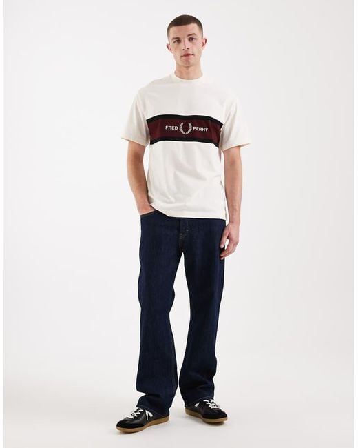 Fred Perry White Embroidered Panel Logo T-shirt for men