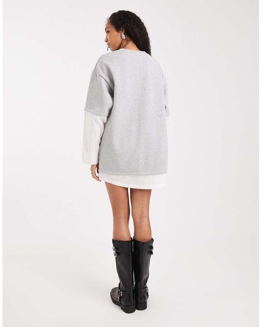 ASOS White T-shirt Mini Dress With Oversized Shirt Under Layer