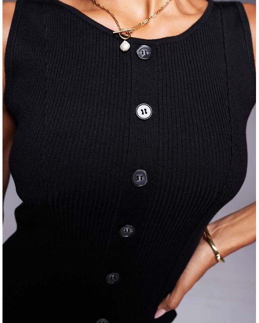 Kaiia Blue Exclusive Wide Neck Sleeveless Knitted Button Through Skater Mini Dress