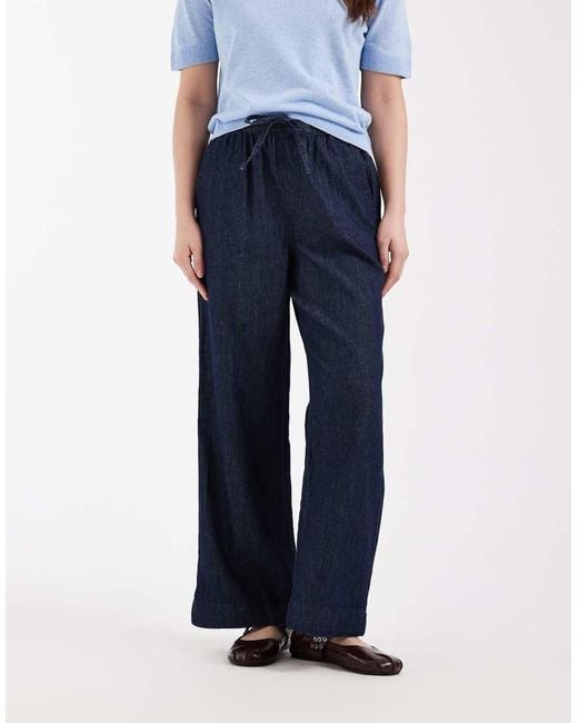 New Look Blue Wide Leg Chambray Denim Pants