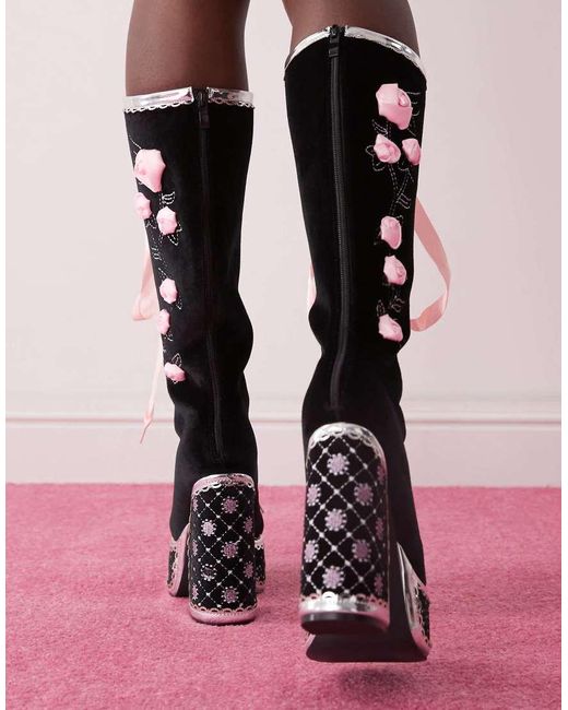 Koi Footwear Pink Koi Guiltless Ghost Lace Up Platform Long Boots