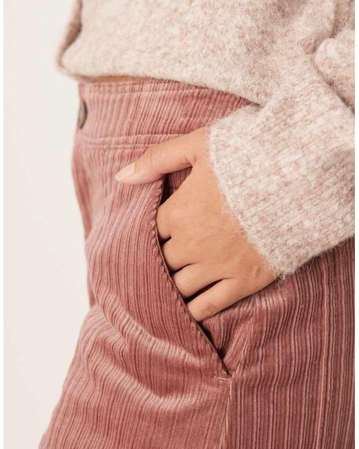 ASOS Pink Asos Design Petite Cord Wide Leg Ankle Grazer Trousers