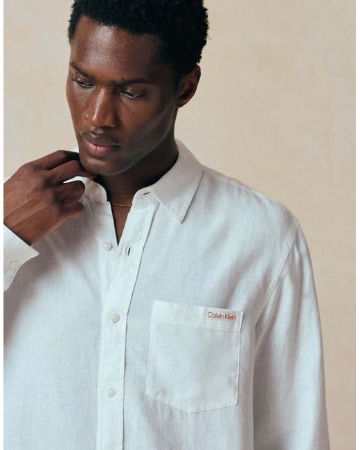 Calvin Klein Blue Casual Long Sleeve Linen Shirt for men