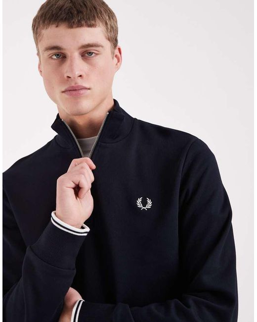 Fred Perry Blue Half Zip Sweatshirt for men