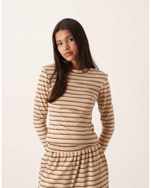 Wanderdoll Natural Frankie Premium Heavyweight Jersey Crew Neck Long Sleeve Top Co-ord