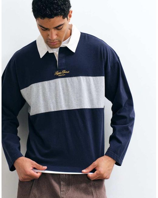 Cotton On Blue Box Fit Long Sleeve Polo Top for men