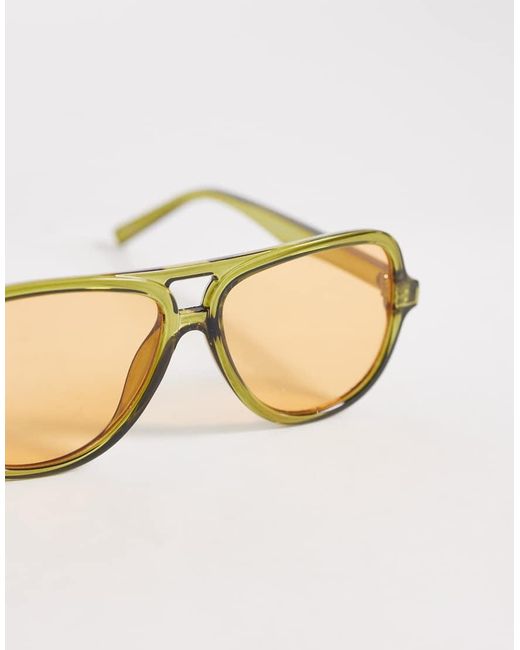 ASOS Natural Aviator Sunglasses With Crystal Frames And Amber Lenses for men