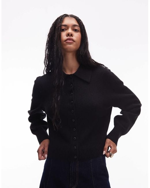 & Other Stories Blue Knitted Cardigan With Collar And Button Front