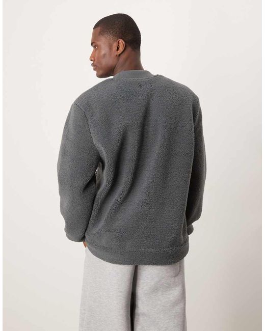 New Look Gray Oversized Borg Bomber Jacket for men