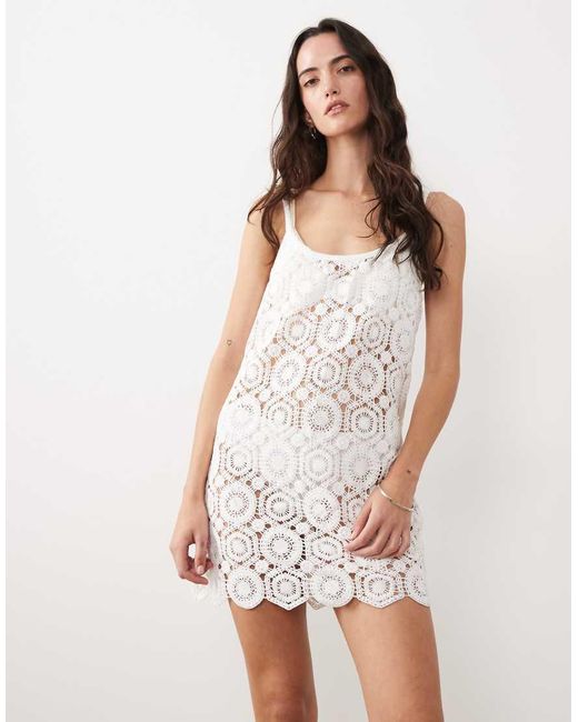 New Look White Floral Crochet Mini Beach Dress
