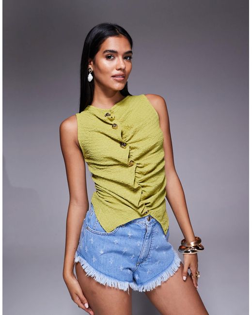 River Island Green Textured Button Front Top