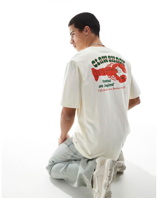 T-shirt décontracté à imprimé claw shack au dos - beige Only & Sons pour homme en coloris White