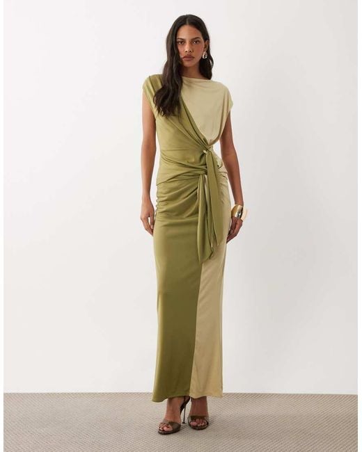 ASOS Green Co-ord Colour Block Short Sleeve Top With Drape Tie Front