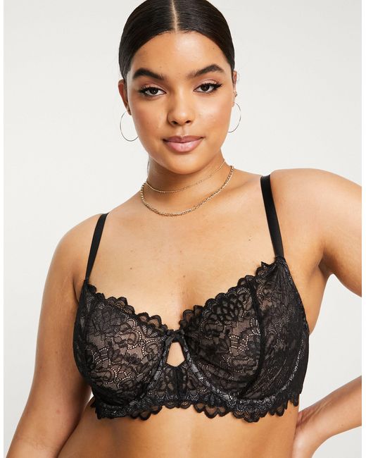 Yours Black Cut Out Lace Underwired Bra