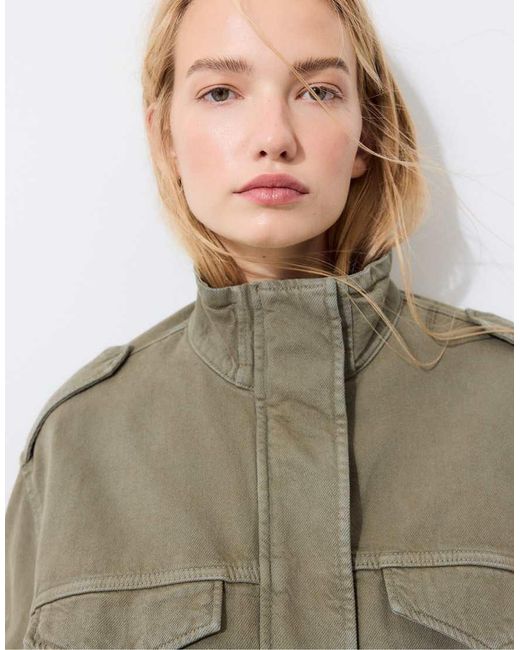 Stradivarius Green Utility Bomber Jacket