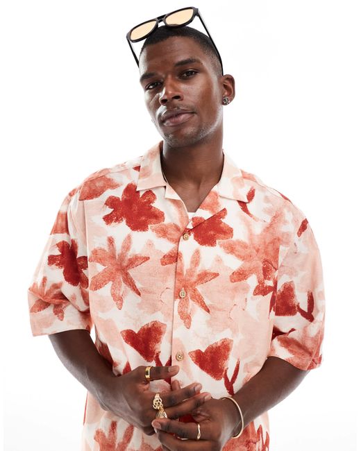 ASOS Pink Boxy Oversized Revere Shirt With Floral Print for men