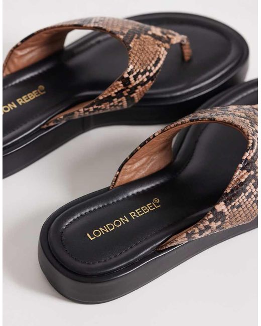 London Rebel Brown Mira Flatform Thong Sandals