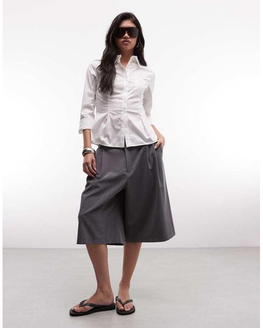 Monki White Cinched Pleated Shirt