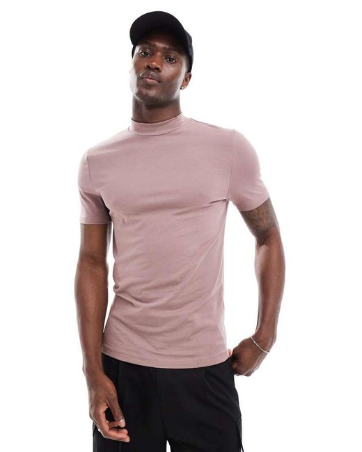ASOS Purple Essential Muscle Fit High Neck T-Shirt for men