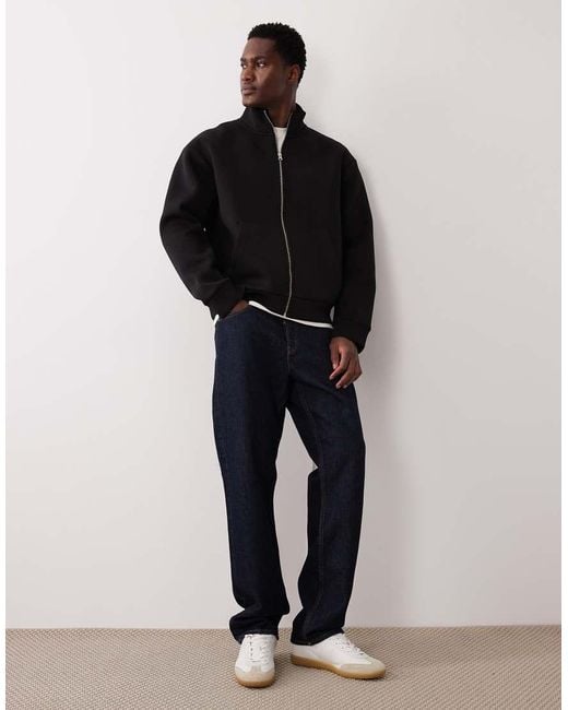 ASOS Black Heavyweight Scuba-style Fabric Relaxed Zip Through for men
