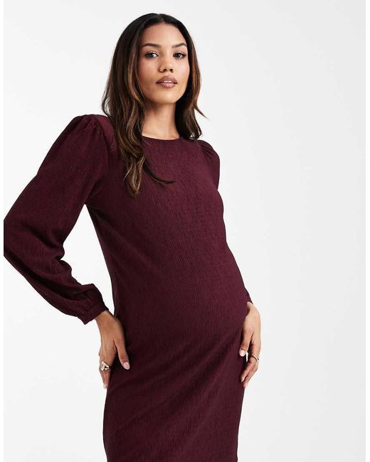 Vero Moda Red Vero Moda Materniy Plisse Blouson Sleeve Mini Dress