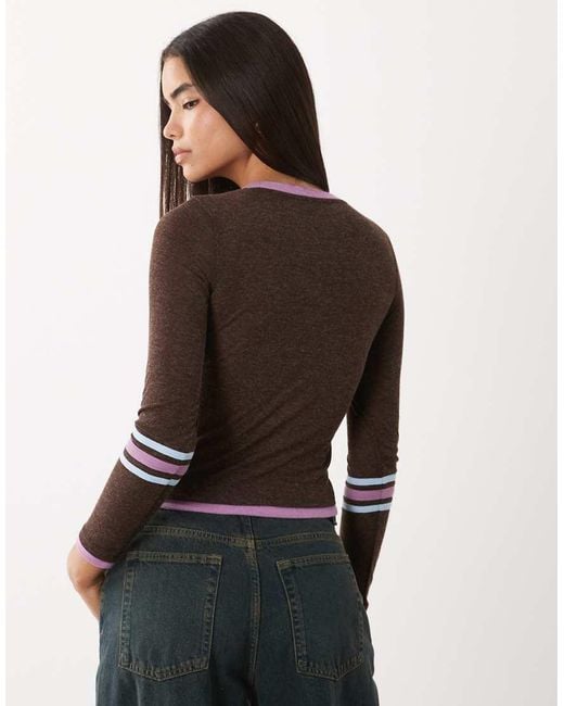 Cotton On Brown Long Sleeve Sporty Graphic Jersey Top