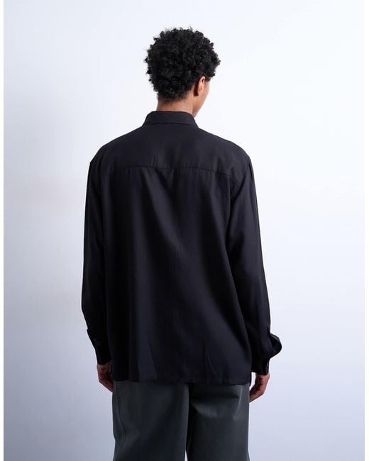 Topman Blue Relaxed Fit Viscose Twill Shirt for men