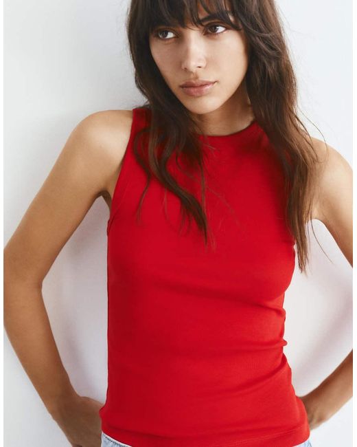Pull&Bear Red Round Neck Tank Top