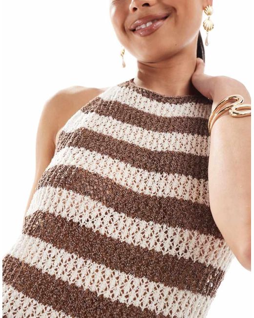 4th & Reckless White Crochet Halterneck Low Back Maxi Beach Dress