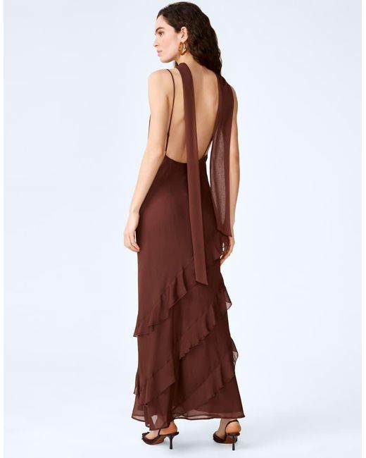 OMNES Red Dresses Taylor Chiffon Ruffle Maxi Dress With Scarf