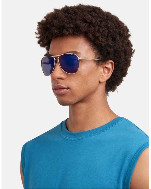 Polaroid Sunglasses Blue Metal Pilot Sunglasses With Mirror Polarized Lenses for men