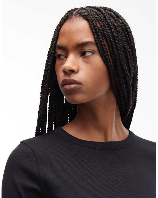 ASOS Black Rib Crew Neck Long Sleeve Top