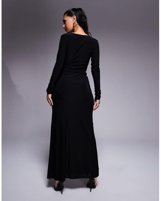 ASOS Blue Plunge Long Sleeve Maxi Dress With Corsage Trim