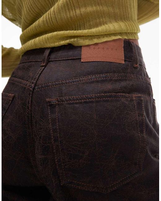 Jeans Dritti Ampi A Vita Medio Alta Craquelé di TOPSHOP in Brown
